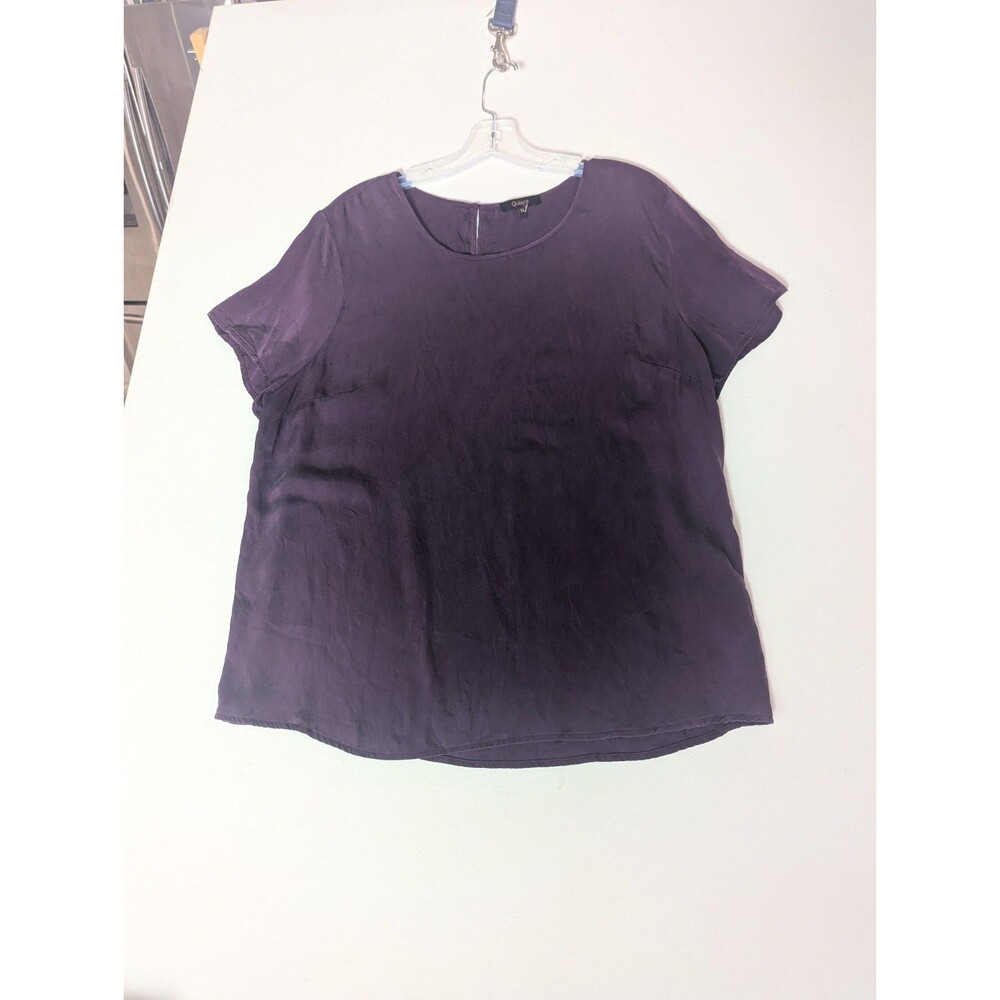 Quince Womens Silk Blend Plum Short Sleeve Blouse Quiet Luxury Sz XL